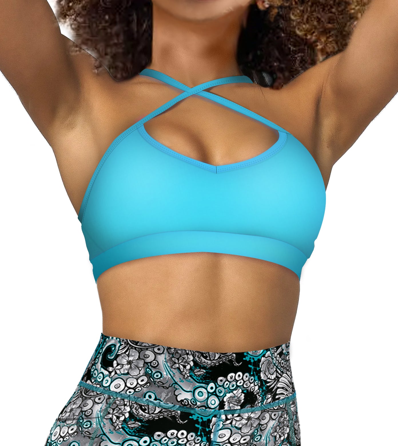 Eco-friendly Bahama Blue Bikini Sports Bra Cross