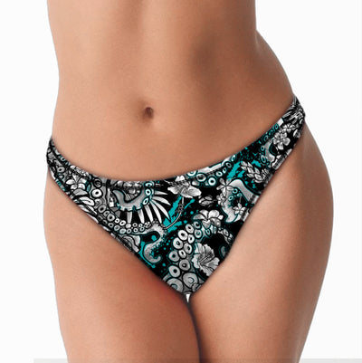 Eco-friendly Electric Blue Octofloral Cheeky Bikini Bottoms