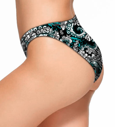 Eco-friendly Electric Blue Octofloral Cheeky Bikini Bottoms