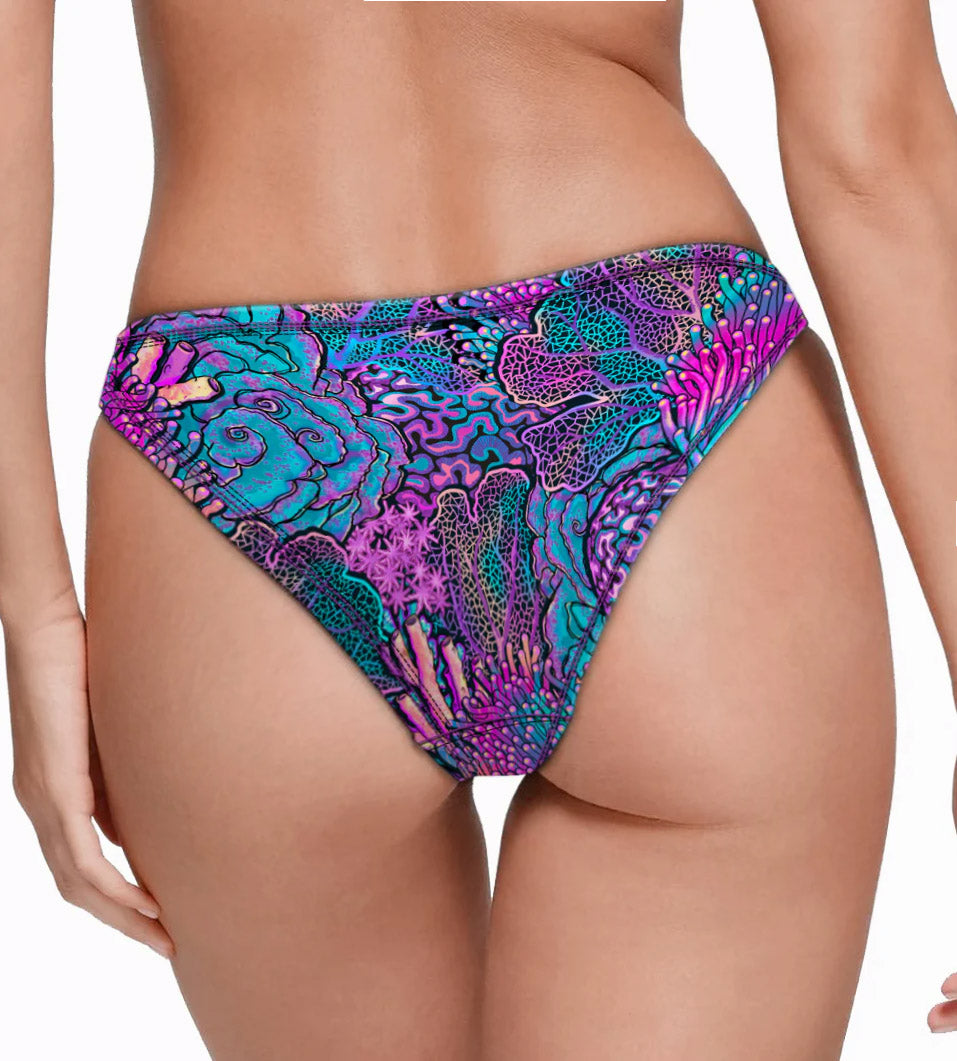 Eco-friendly Coral Kaleidoscope Cheeky Bikini Bottoms