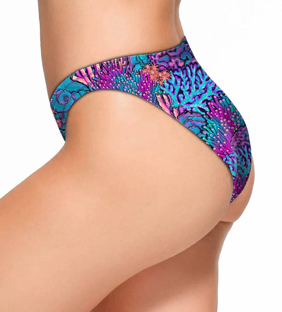 Eco-friendly Coral Kaleidoscope Cheeky Bikini Bottoms