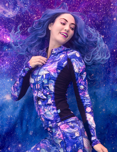 Eco-friendly Full Zip Up Cosmic Whale Rashguard