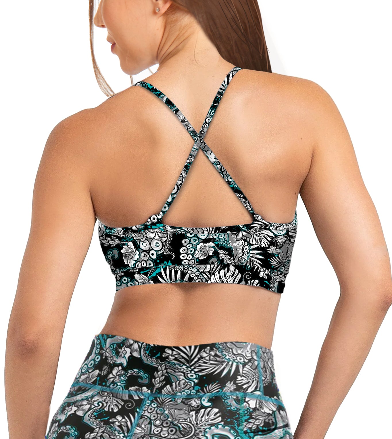 Eco-friendly Electric Blue Octofloral Bikini Sports Bra Hybrid