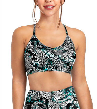 Eco-friendly Electric Blue Octofloral Bikini Sports Bra Hybrid