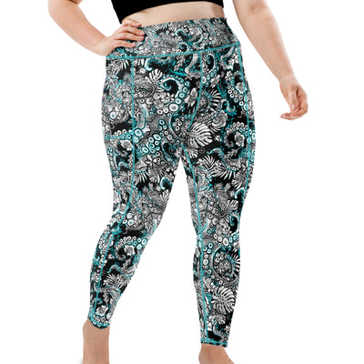 Plus Size Eco-Friendly Electric Blue Octofloral Leggings