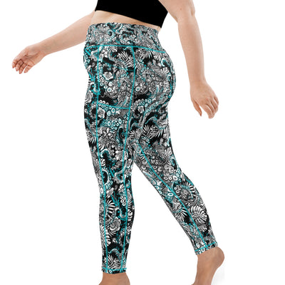 Plus Size Eco-Friendly Electric Blue Octofloral Leggings