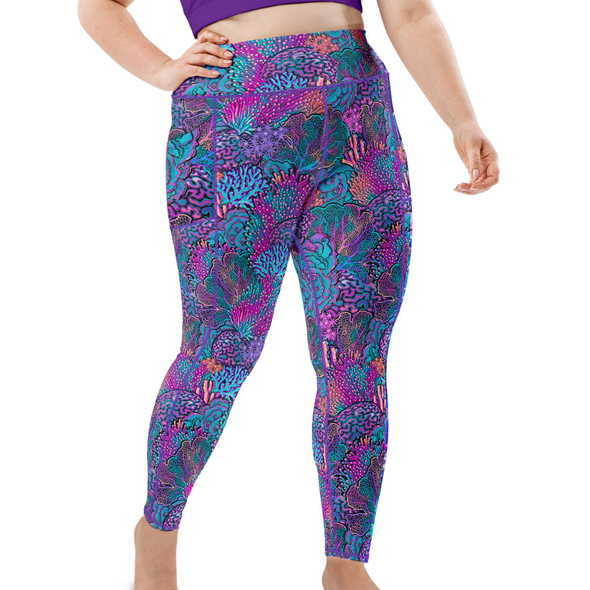 Plus Size Eco-Friendly Coral Kaleidoscope Leggings