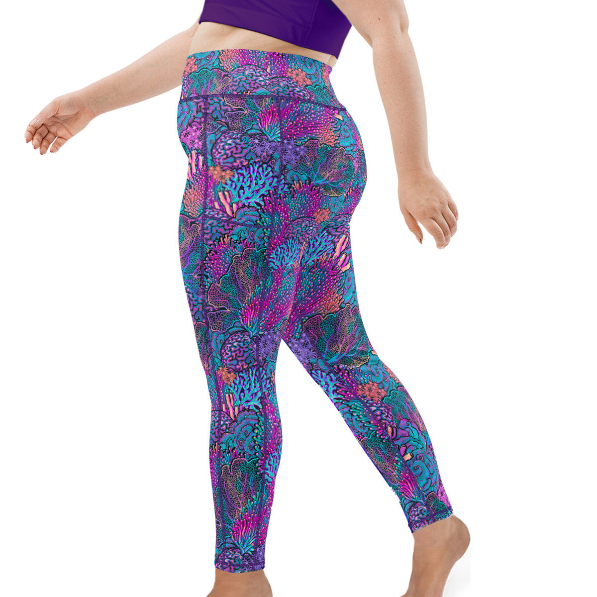 Plus Size Eco-Friendly Coral Kaleidoscope Leggings