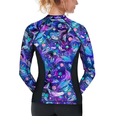 Eco-friendly Full Zip Up Cosmic Whale Rashguard