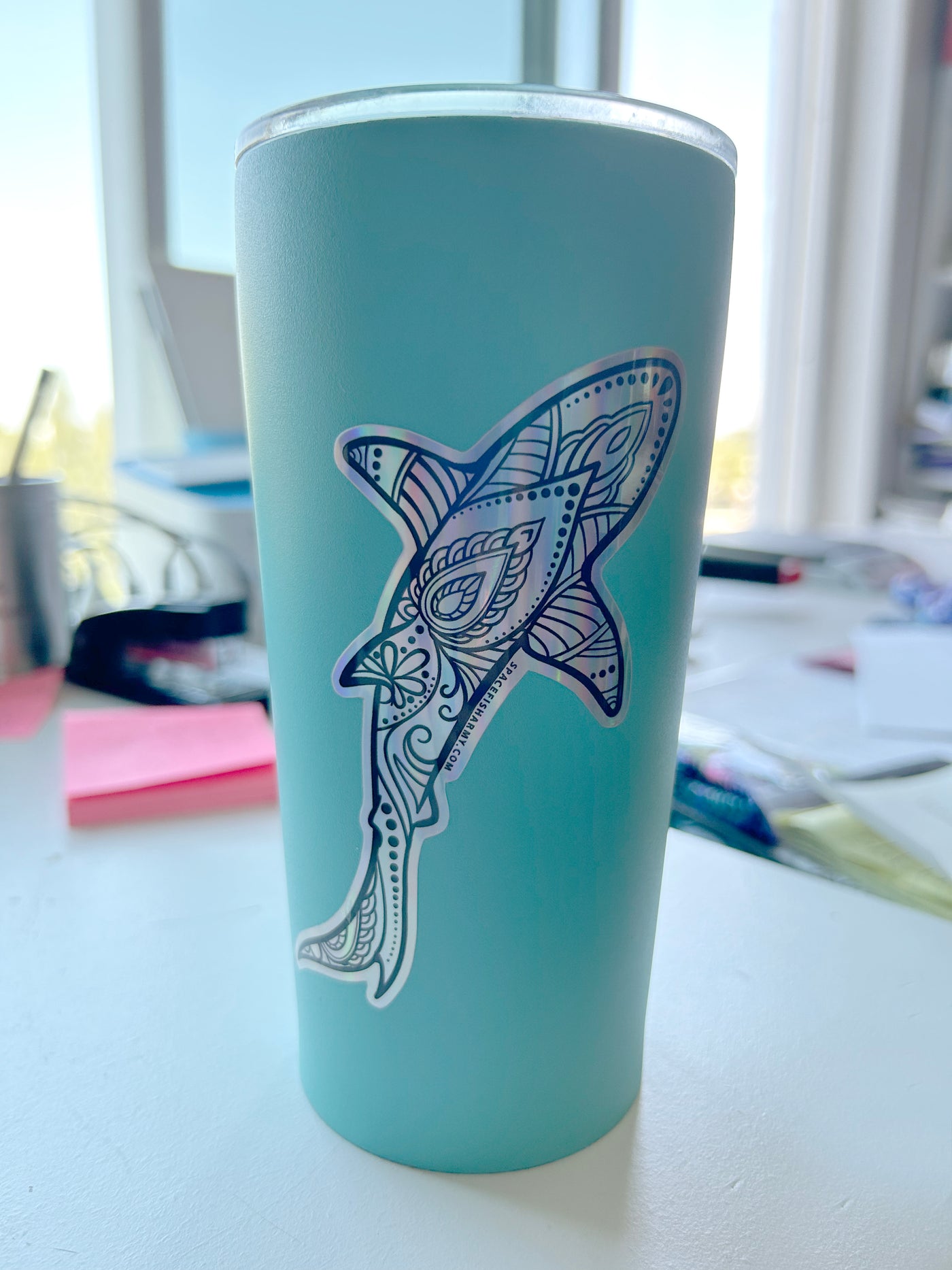 Holographic Shark Shakra Sticker in cup