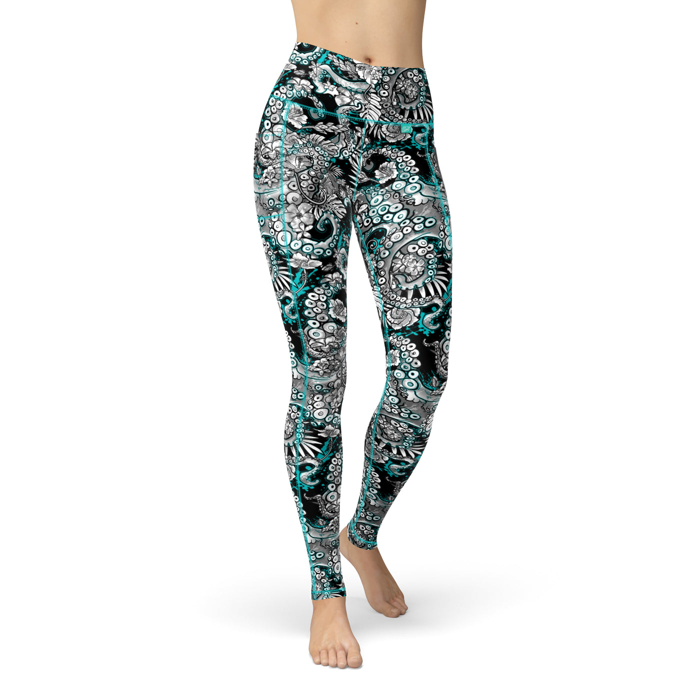 UV Sun Protection Blue Octopus Leggings - front