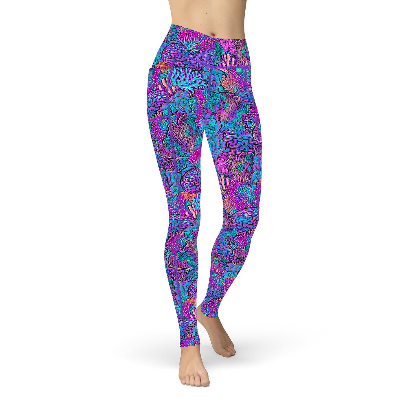 Eco-Friendly Coral Kaleidoscope Contour Leggings Front