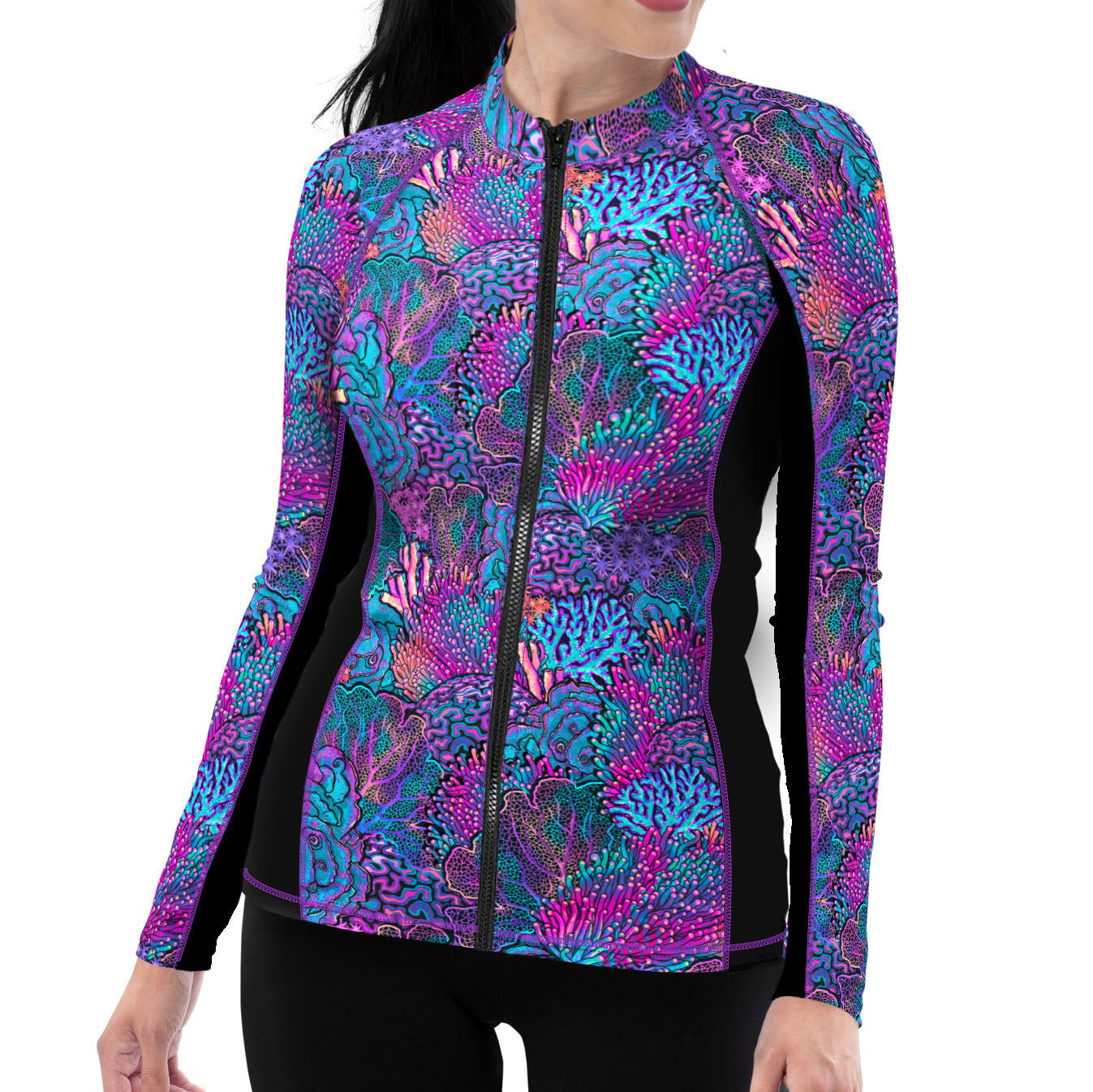 Eco-friendly Full Zip Up Coral Kaleidoscope Rashguard