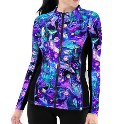 Eco-friendly Full Zip Up Cosmic Whale Rashguard