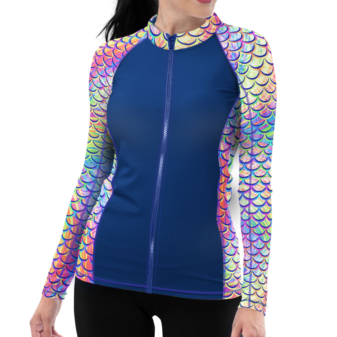 Eco-friendly Full Zip Up Psychedelic Mermaid Rashguard