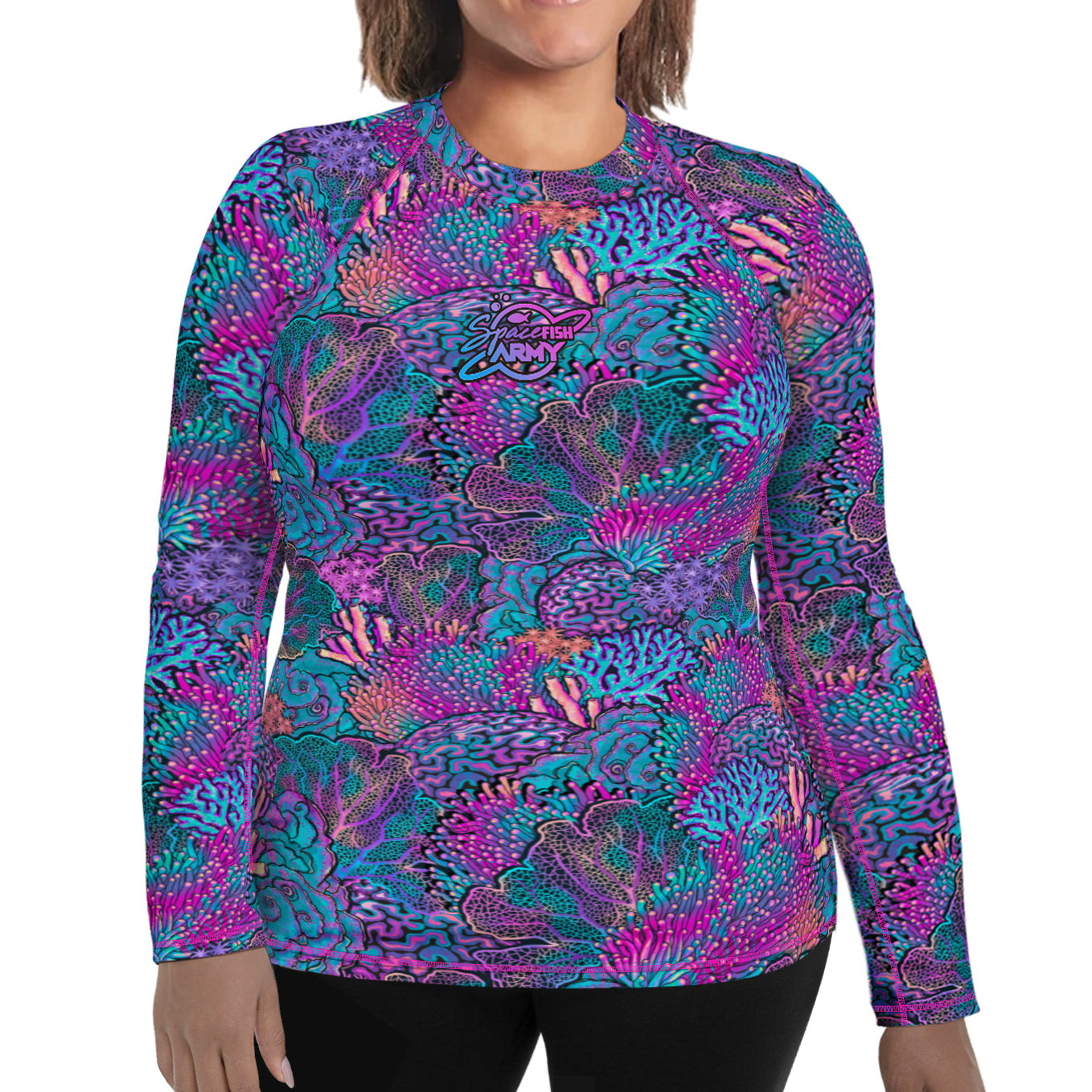 Plus Size Eco-Friendly Coral Kaleidoscope Rashguard