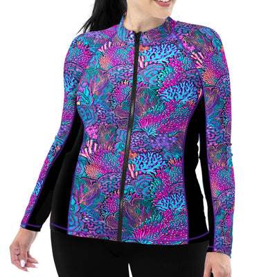 Plus Size Eco-friendly Full Zip Up Coral Kaleidoscope Rashguard