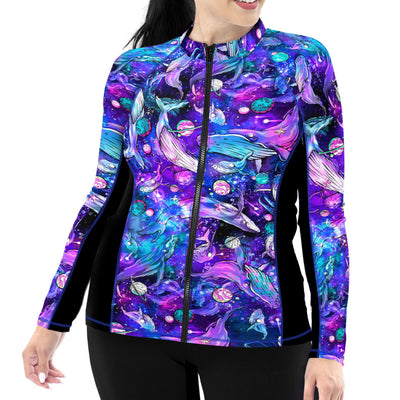 Plus Size Eco-friendly Full Zip Up Cosmic Whale Rashguard