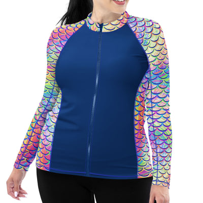 Plus Size Eco-friendly Full Zip Up Psychedelic Mermaid Rashguard