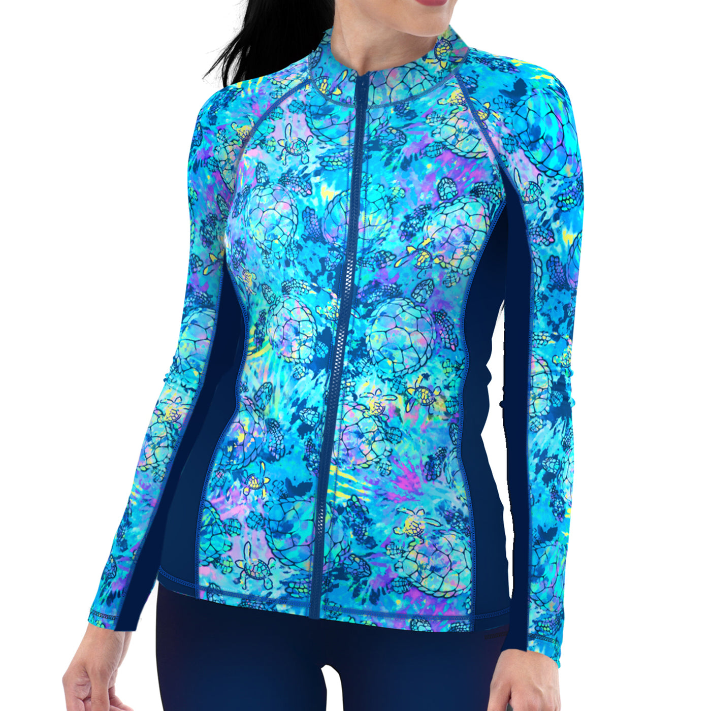 Eco-friendly Full Zip Up Turtle Tie Dye Rashguard